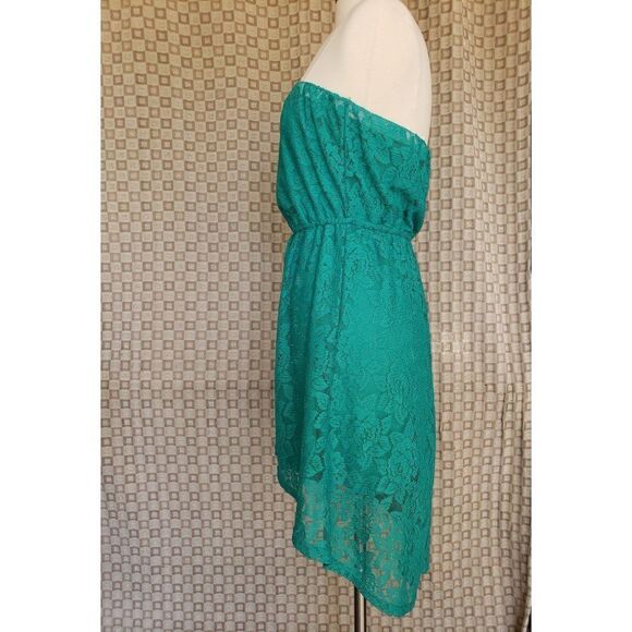 Women's Strapless Dress Lace Hollow Out Sexy High Low Mini Teal Dress Medium NWO - Picture 8 of 9